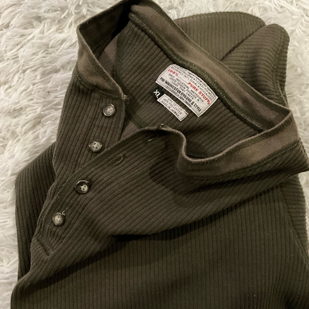 Olive Green Ribbed Henley Shirt